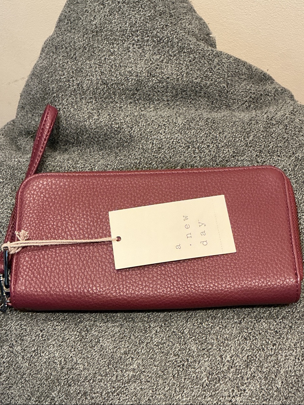 A New Day Pebbled Leather Zip Wristlet Wallet - Burgundy